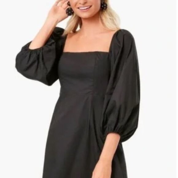 Pomander Place by Tuckernuck Square Neck Chloe Mini Dress Black Puff Sleeve sz S - Picture 2 of 3